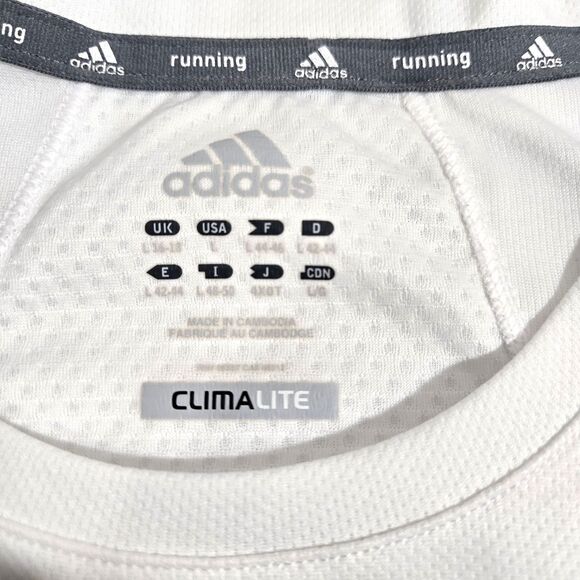 Adidas Running Shirt L White Mesh Climalite Long Sleeve Crew Top Reflective Logo - Picture 5 of 5